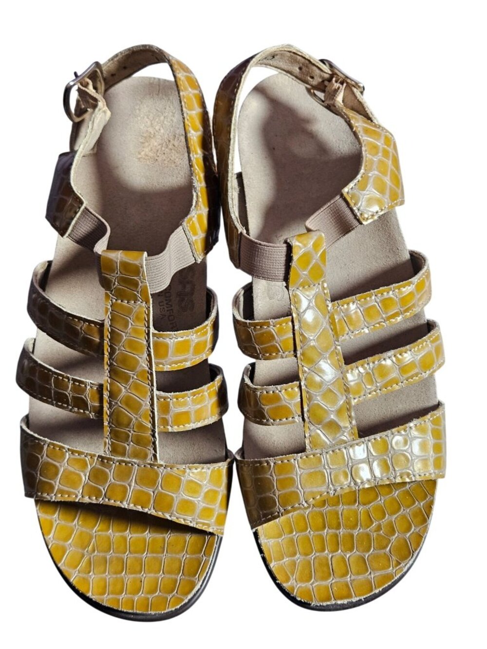 SAS Allegro Croc Embossed Patent Leather Print Heels Comfort Sandals Women 7W